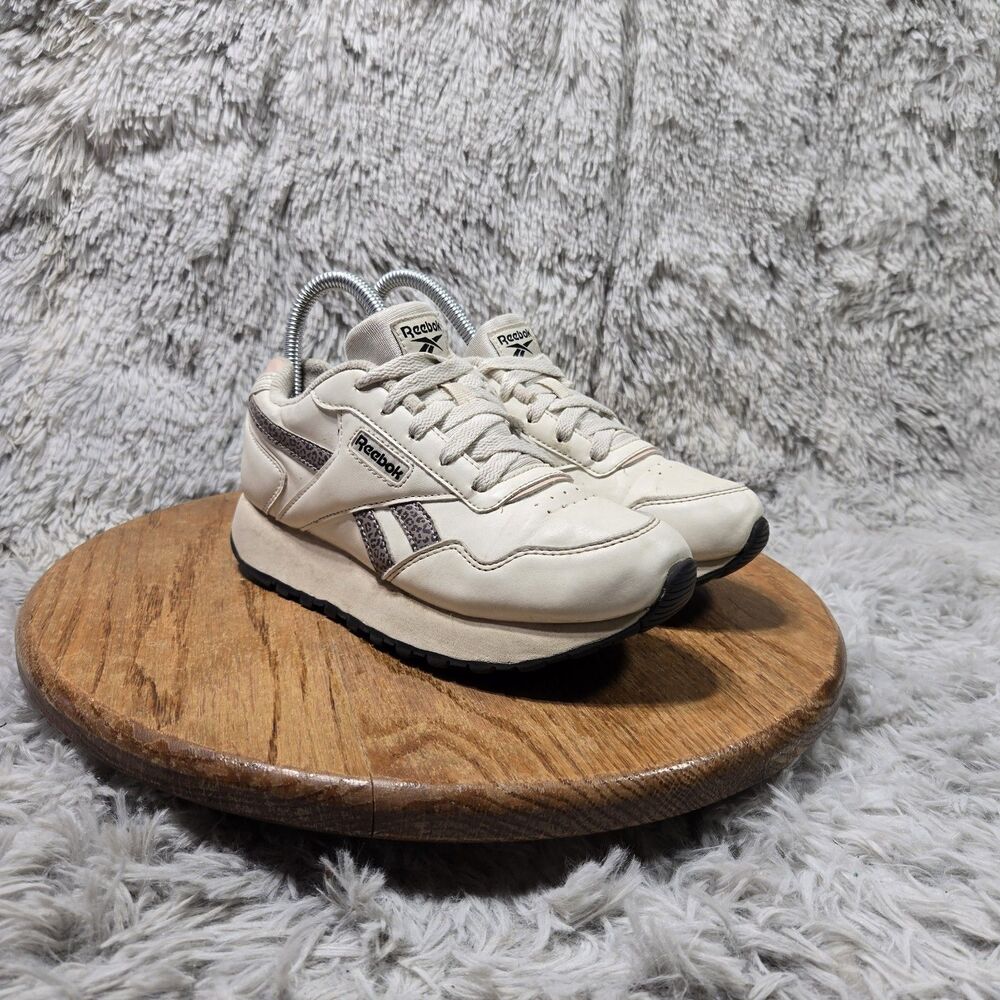 Reebok Harman Leopard Print Sneakers Women Size 3 Run Double Ivory Cream Leather
